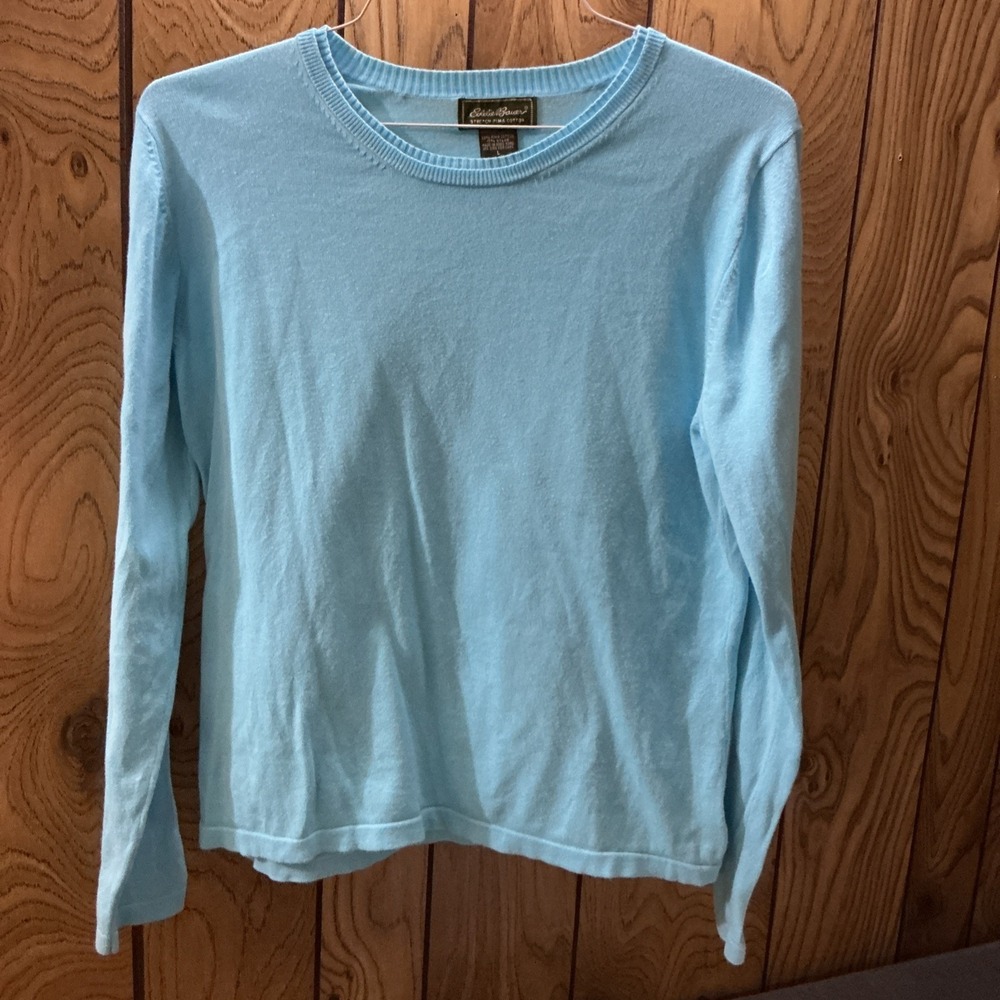 Eddie Bauer Pima Cotton Lite Blue Sweater Sz Large Y2k Boxy Soft
